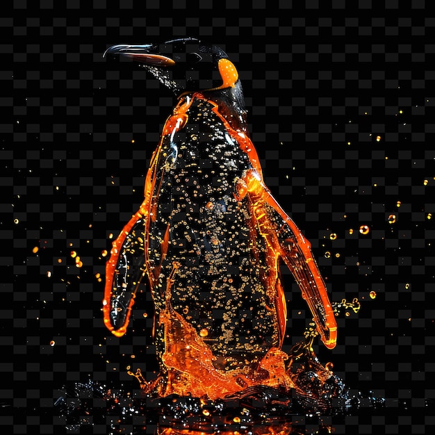 PSD pingüino formado en burbujeante lava líquido transparente rojo caliente w colecciones de arte de formas abstractas de animales