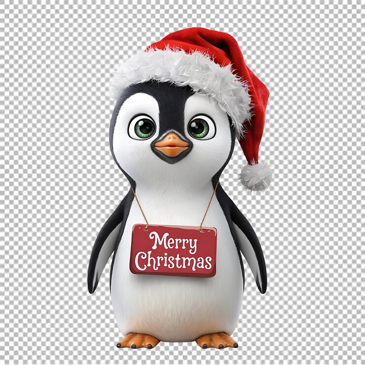 PSD un pingüino lindo con ojos grandes sobre un fondo blanco