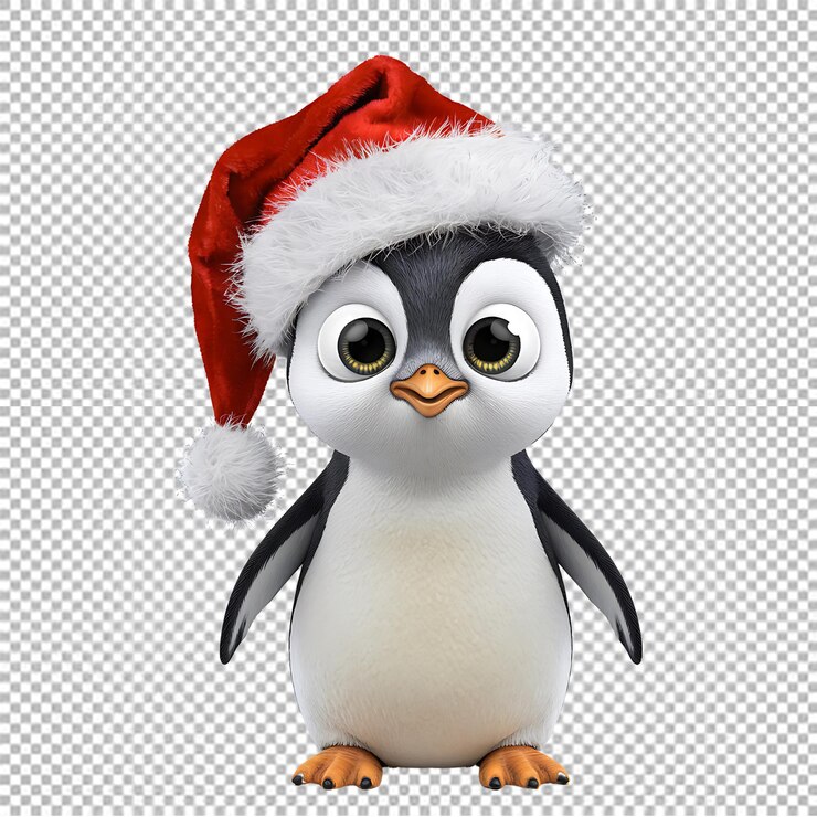 PSD un pingüino lindo con ojos grandes sobre un fondo blanco