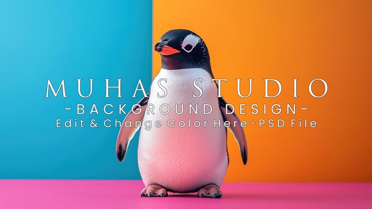 PSD un pingüino lindo de pie frente a un fondo de color sólido