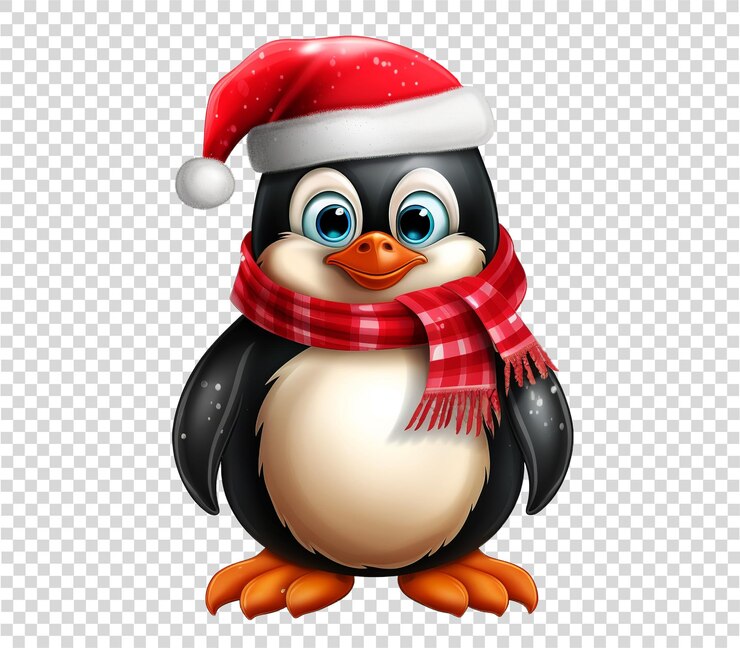 PSD el pingüino de navidad sobre un fondo transparente
