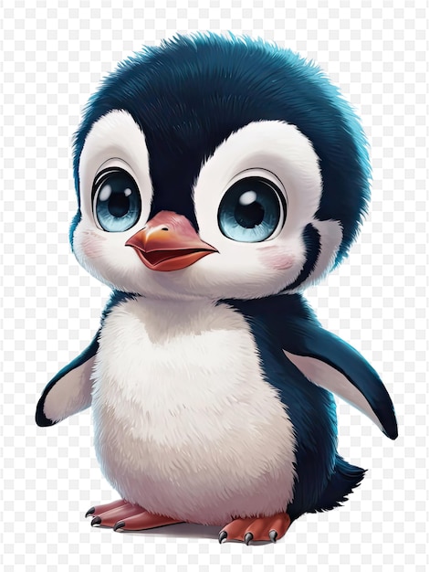 un pingüino con ojos azules y un pico negro