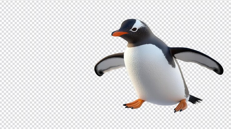 PSD pingüino realista deslizándose sobre el hielo perfecto para diseños con temas de invierno e ilustraciones de la naturaleza