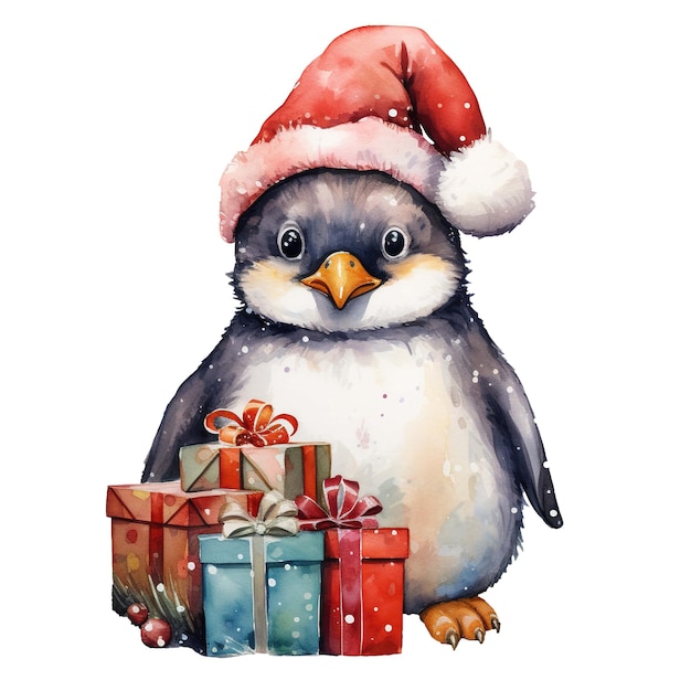 PSD un pingüino con un sombrero de santa