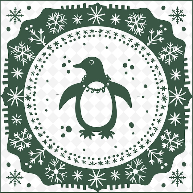 PSD un pingüino verde y blanco con un fondo verde con copos de nieve y copos de nieve