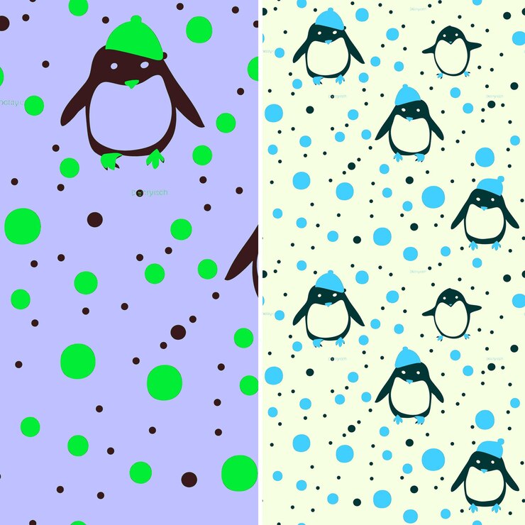 PSD pingüinos de invierno juguetones con siluetas de vientre y diseños de patrones vectoriales de ilustraciones de dibujos animados d