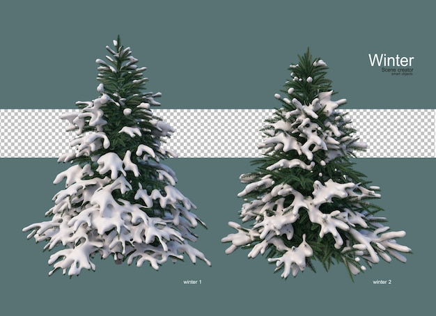 Pini di varie dimensioni in inverno