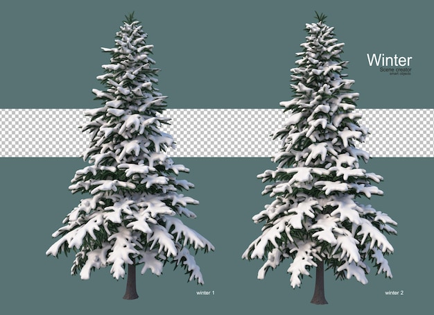 Pini di varie dimensioni in inverno