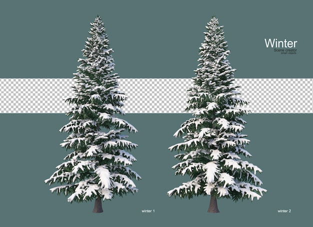 Pini di varie dimensioni in inverno