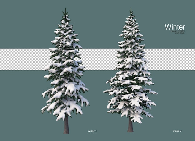 Pini di varie dimensioni in inverno
