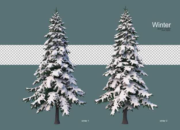 Pini di varie dimensioni in inverno