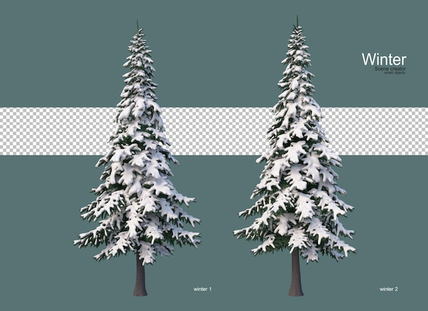 Pini di varie dimensioni in inverno