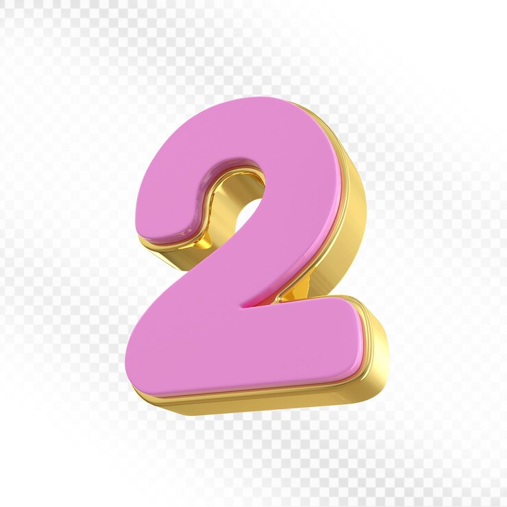 PSD pink 3d render of the number 2