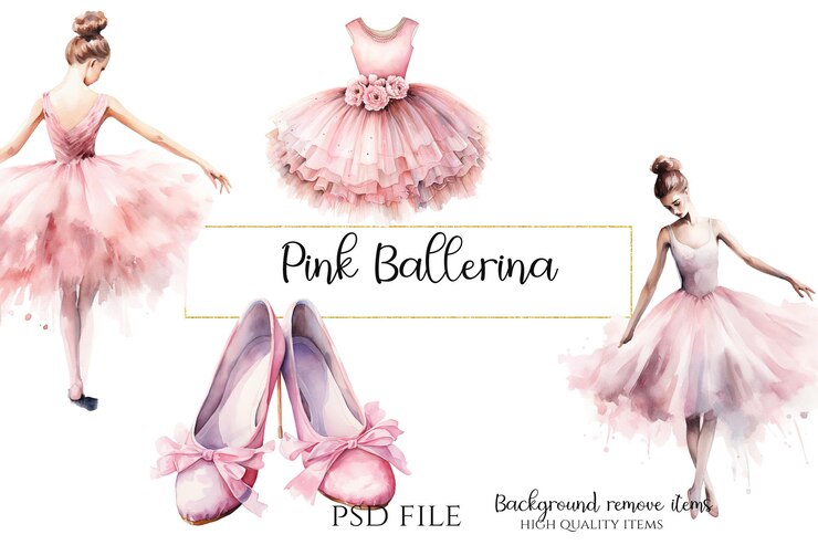 PSD pink ballerina clipart png psd cliparts de haute qualité pour les conceptions de fêtes et les cartes de journal