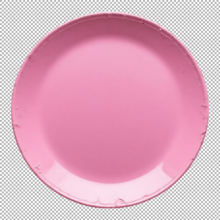 PSD pink ceramic plate with worn edges on transparent background