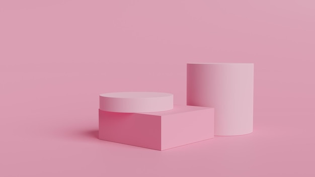 Pink coral shapes on a coral abstract geometric podium 3d rendering