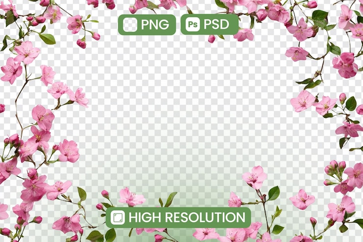 PSD pink flowers branch mit durchsichtigem hintergrund frühlingsblumendekoration png psd kostenlos herunterladen für designprojekte