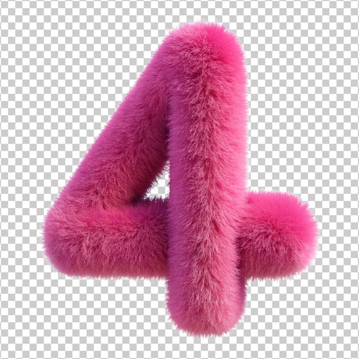 PSD pink fluffy 3d número 4 cortado aislado png transparente