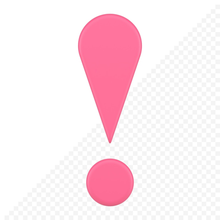 PSD pink glossy exclamation point front view attention error warning realistic 3d icon