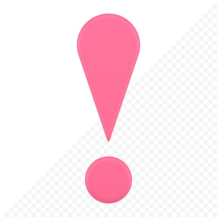PSD pink glossy exclamation point front view attention error warning realistic 3d icon