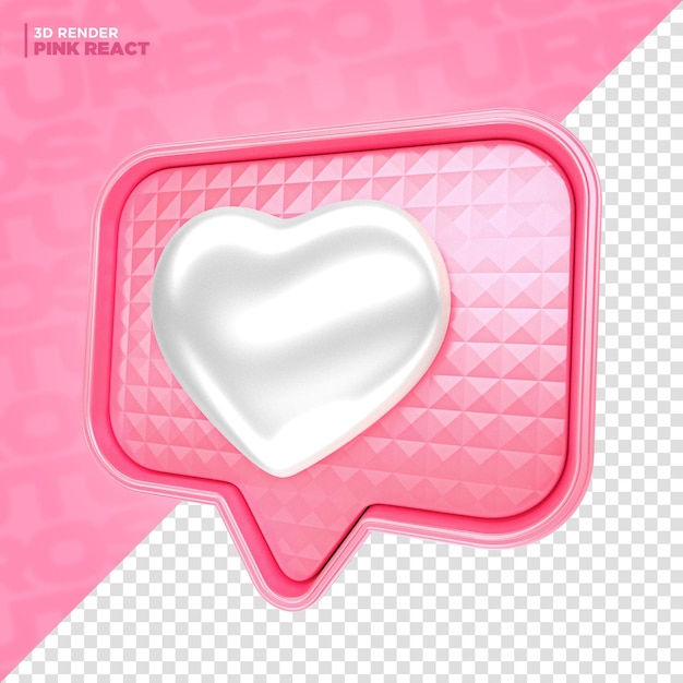 Pink heart reaction label 3d-rendering für die komposition