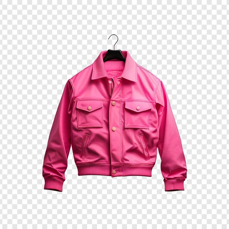 PSD pink leather jacket fashion womens cropped style buttoned trendy
