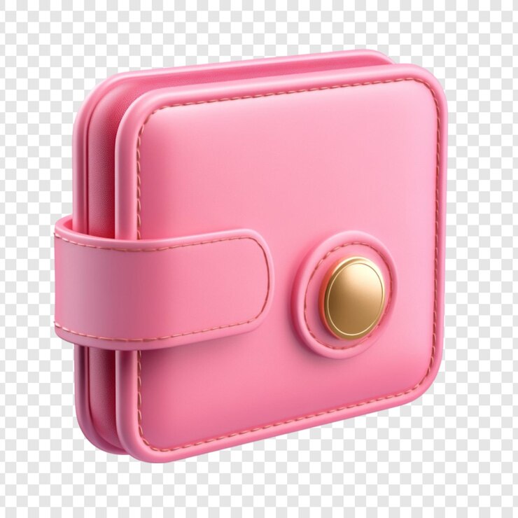 PSD pink-leder-wallet-design mit 3d-rendering und süßem accessoire