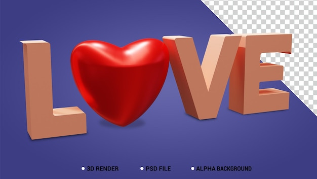 Pink love text 3d-rendering für komposition premium psd