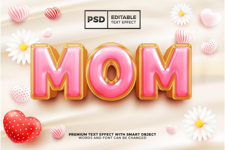 PSD pink mom bold 3d editable efecto de texto estilo de dibujos animados