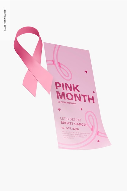 PSD pink month dl flyer mockup, fallend