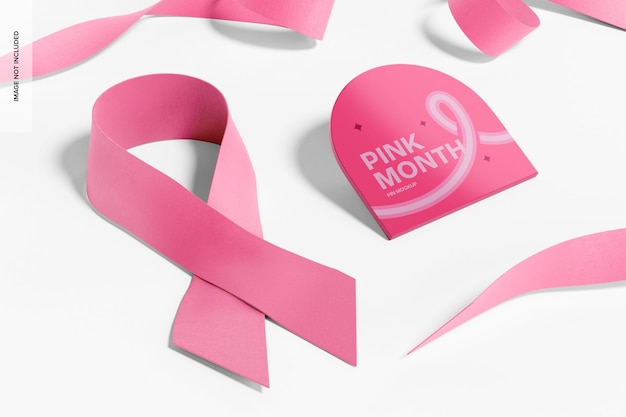 PSD pink month pin mockup, linke ansicht