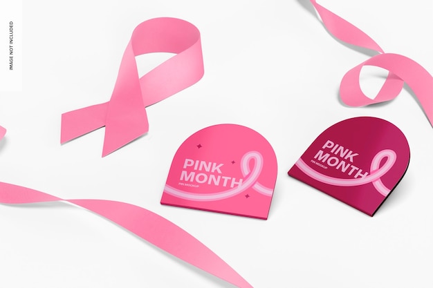 PSD pink month pins mockup, perspektive