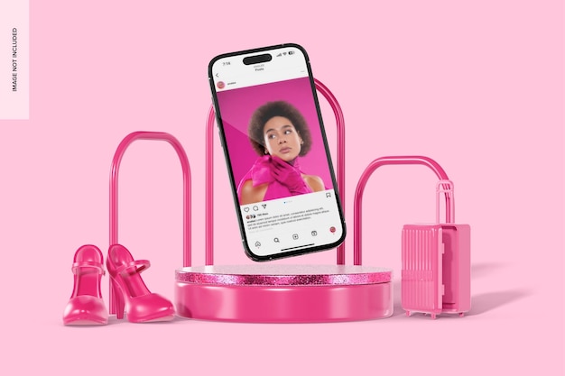 Pink Party iPhone 14 Pro Mockup, in caduta