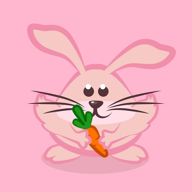 Pink rabbit with carrot Cartoon Easter bunny