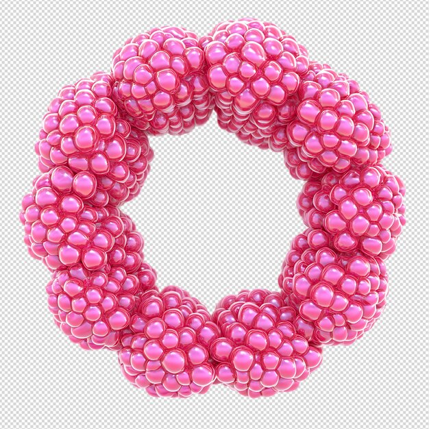 pink raspberry wreath in 3d render with transparent background