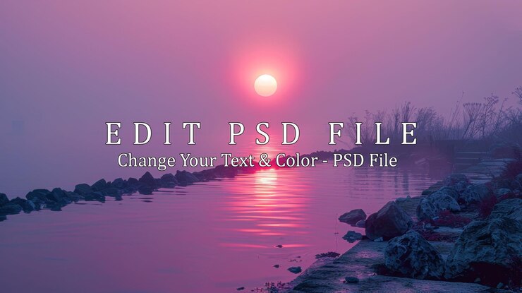 PSD pink sunset over a still lake