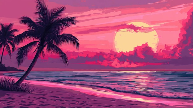 pink sunset paradise serene tropical beachscape at dusk