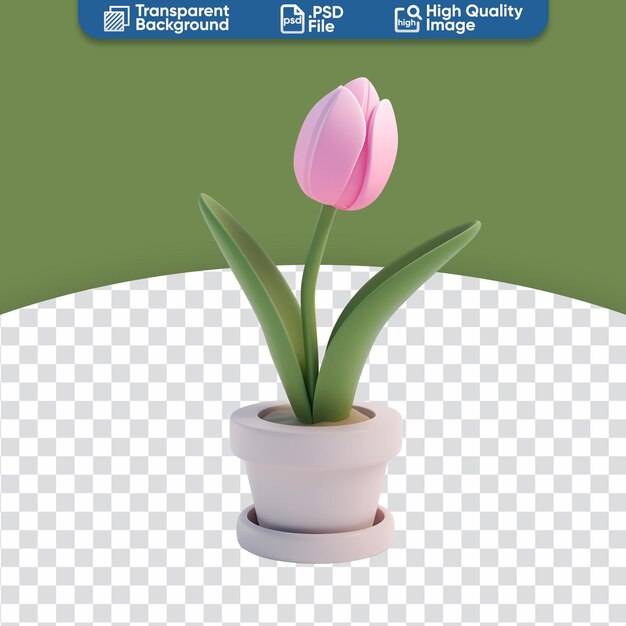 Pink tulip on cartoon plant 3d-rendering für das zuhause