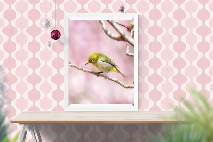 PSD pinker rahmen mit vogel-illustration psd-mockup