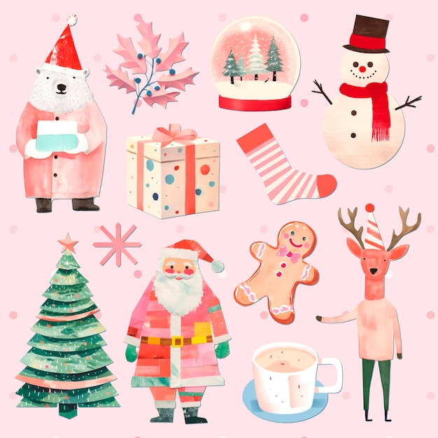 Pinker Weihnachts-Dekorationselement-Set für die PSD