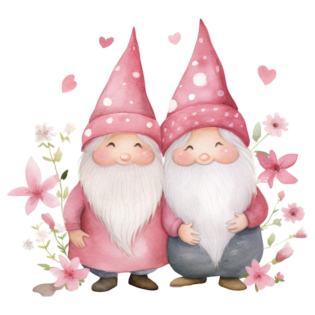 PSD pinkes gnompaar schöne aquarelle mit blume im valentinstagsthema
