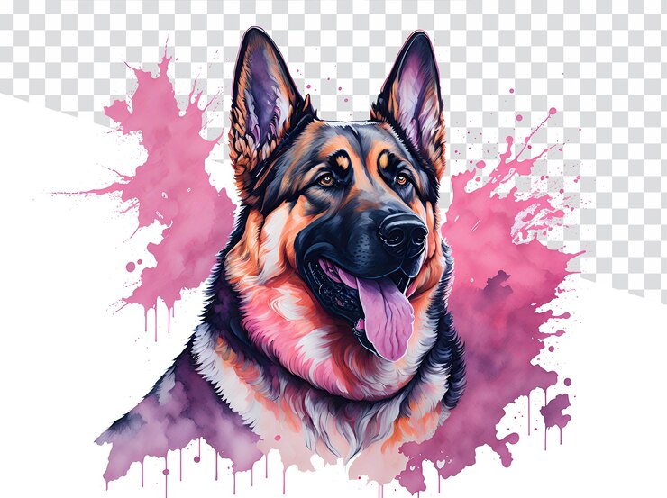 PSD pinkhued grace fond transparent femelle berger allemand aquarelle