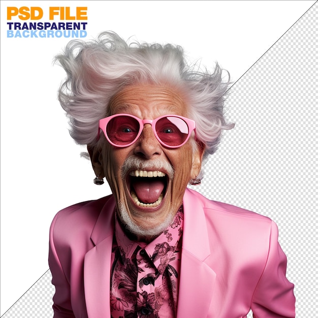 PSD pinky, um idoso feliz a divertir-se.