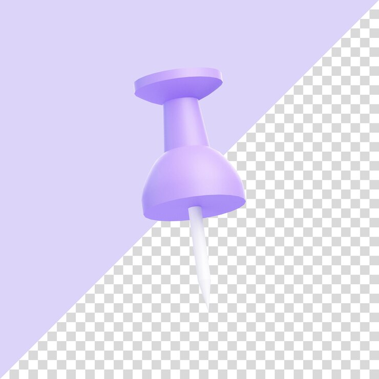 PSD pino de desenho roxo isolado em fundo roxo sinal de ícone 3d e símbolo estilo mínimo de desenho animado