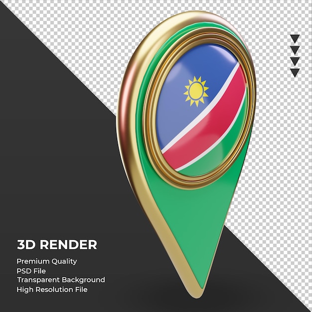 Pino de localização 3d da bandeira da namíbia renderizando a vista esquerda