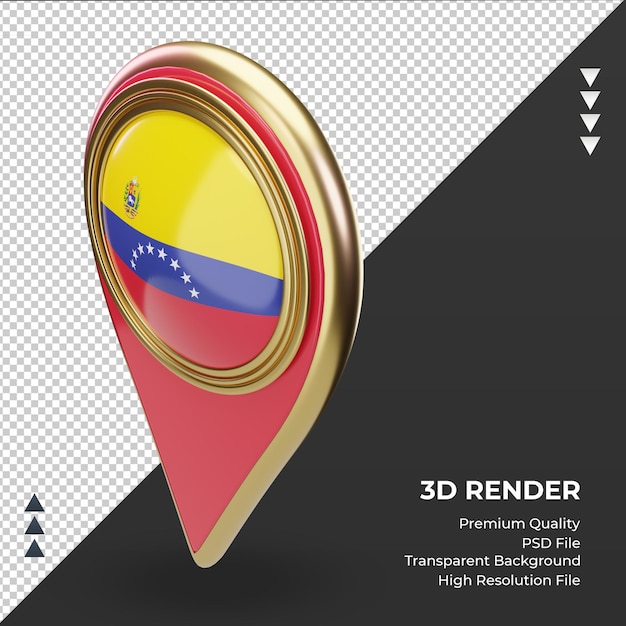 Pino de localização 3d da bandeira da venezuela renderizando a vista direita