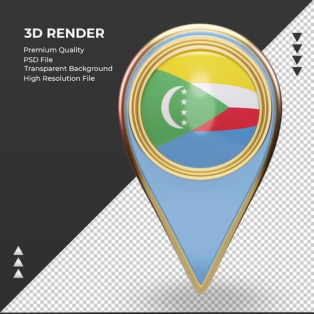 Pino de localização 3d da bandeira das comores renderizando a vista frontal