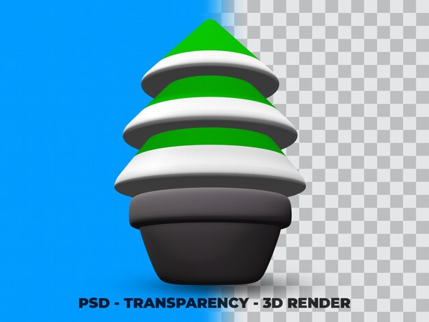 Pino de Navidad 3D en la olla con fondo de transparencia psd premium