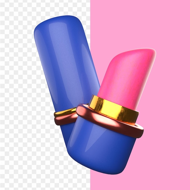 Un pintalabios rosa y azul con un fondo rosa.