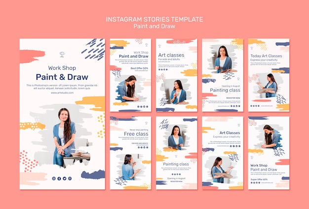 Pintar e desenhar o conceito de histórias do instagram